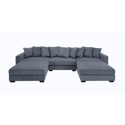 Daevon Modern Corduroy Fabric Cozy Sectional Sofa Couch 5-Seater Sofa With Large Ottoman