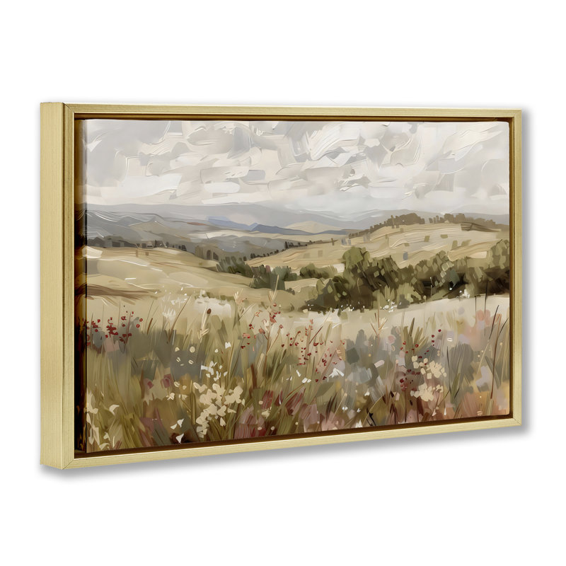 Cadre flottant Golden Hour Hill Landscape, design par Creative Studio, H 21 po x l 31 po, Cadre flottant métallique doré
