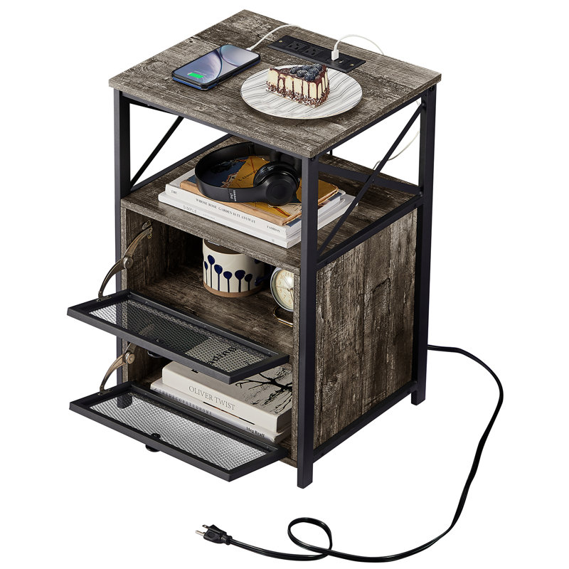 Nightstand Set With Charging Station End Side Tables Set With Storage Drawers And USB Ports & Power, Old School