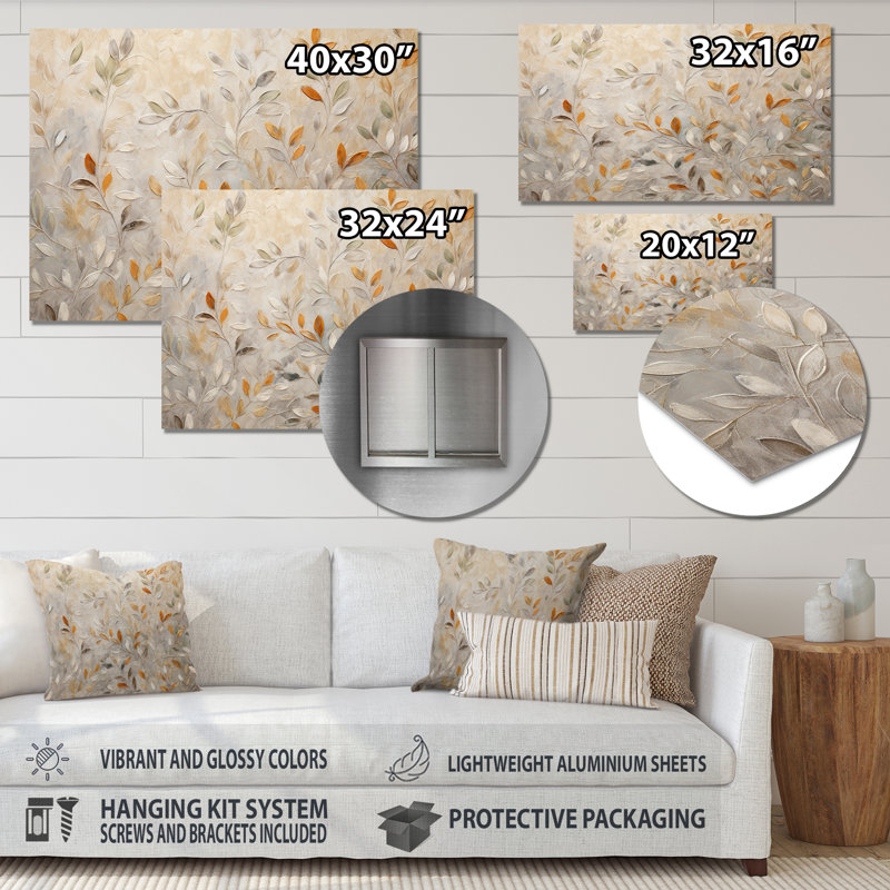«Beige Botanical Impressions I», impression sur métal, H 12 po x l 20 po x P 1 po