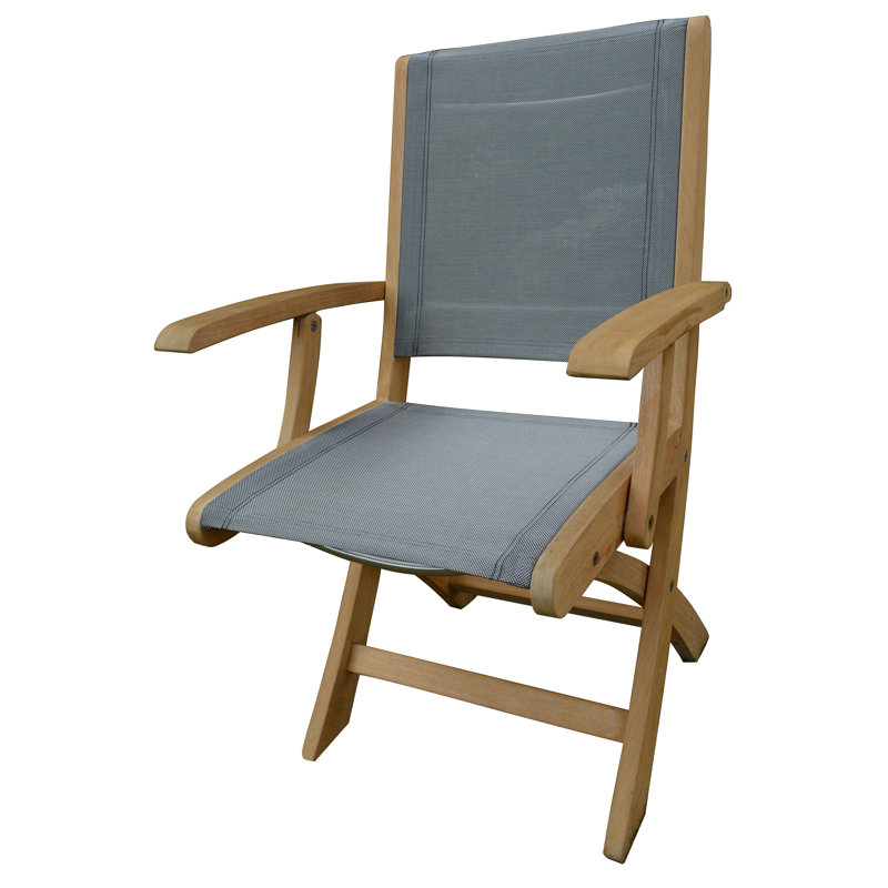 Riviera Teak Outdoor Sling Folding Dining Armchair, Natural/Titanium