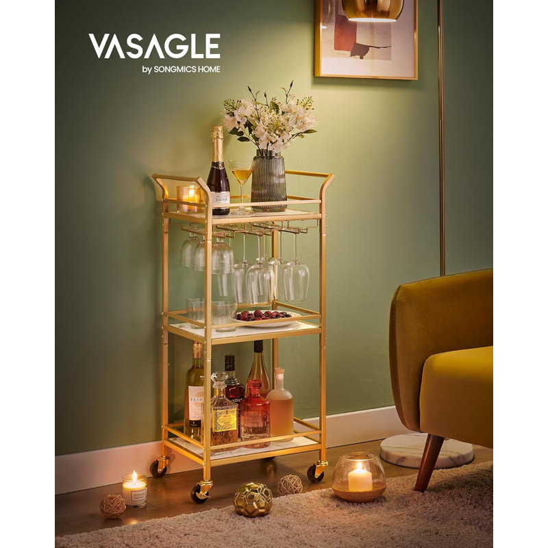 Bar Cart, Home Bar Serving Cart, Small Bar Cart with 3-Tier Shelf
