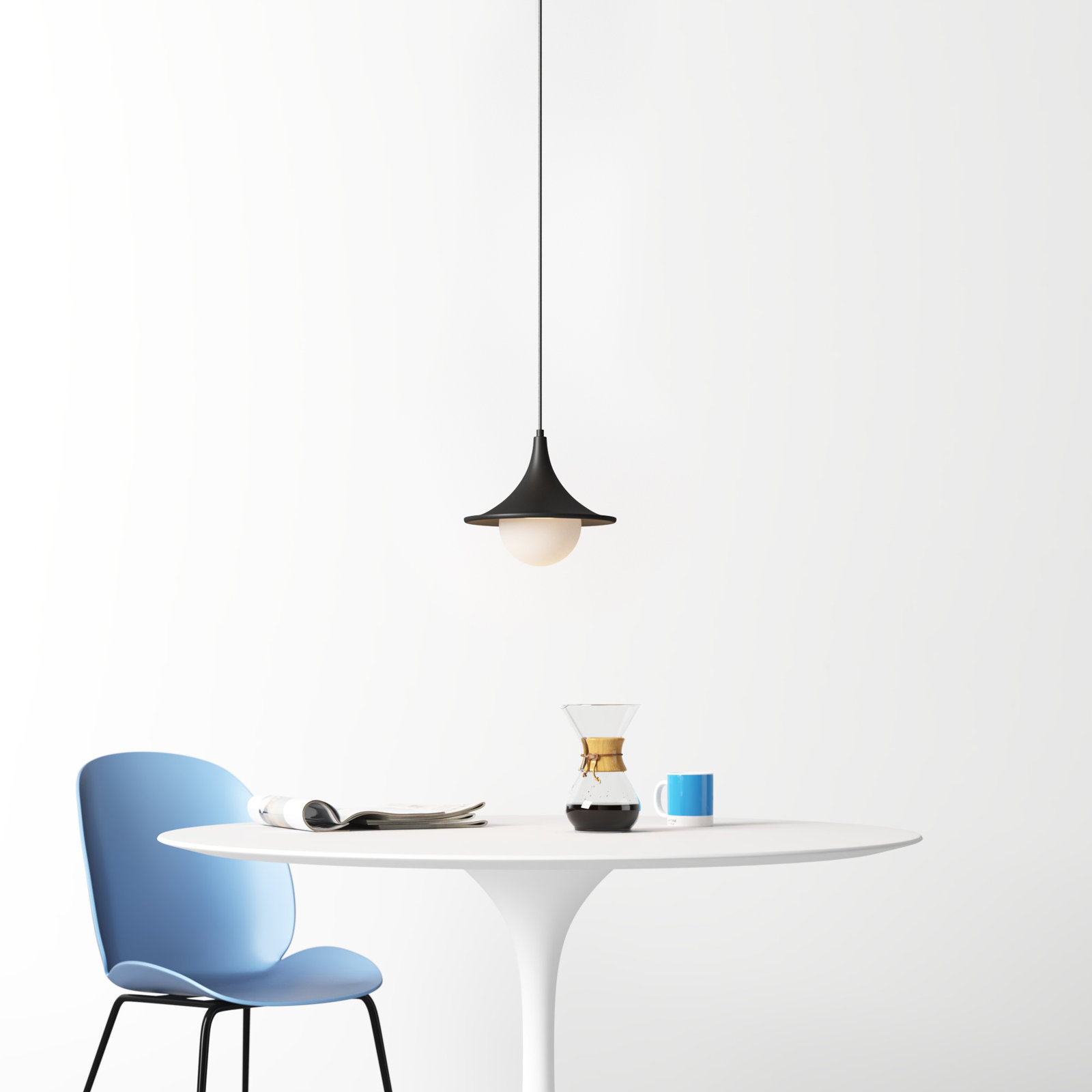 Hermit Single Light Glass Pendant, 83.63" H x 9.5" W x 9.5" D, Matte Black/Opal Matte Glass