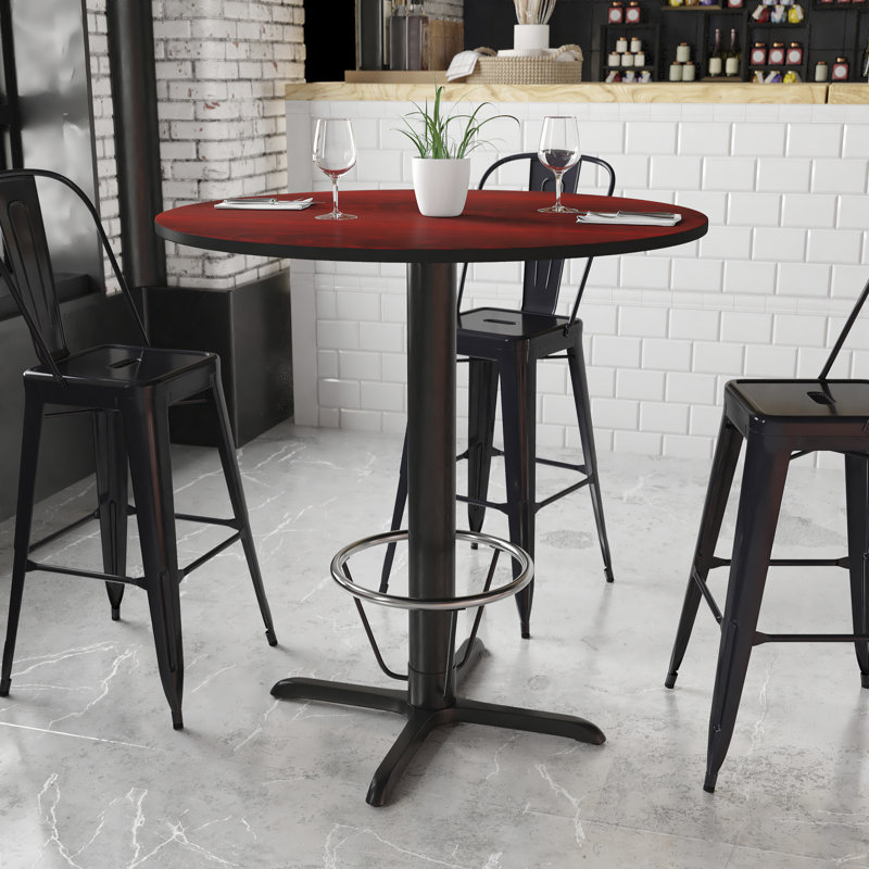 Baskin 24'' Round Laminate Table Top with 22'' x 22'' Bar Height Table Base, 43.125" H x 42" L x 42" W, Mahogany