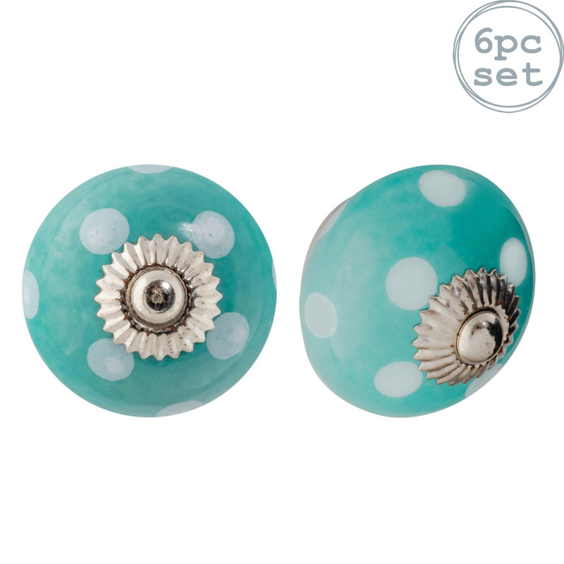 Nicola Spring - Round Ceramic Cabinet Knobs, Turquoise/White