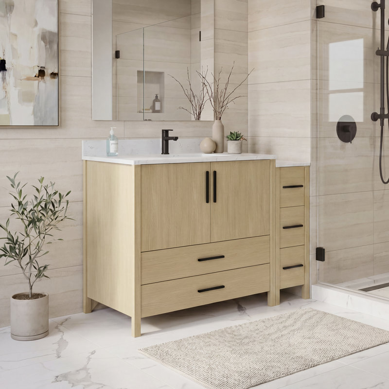 12" Bathroom Side Cabinet with Countertop, Pre-assembly