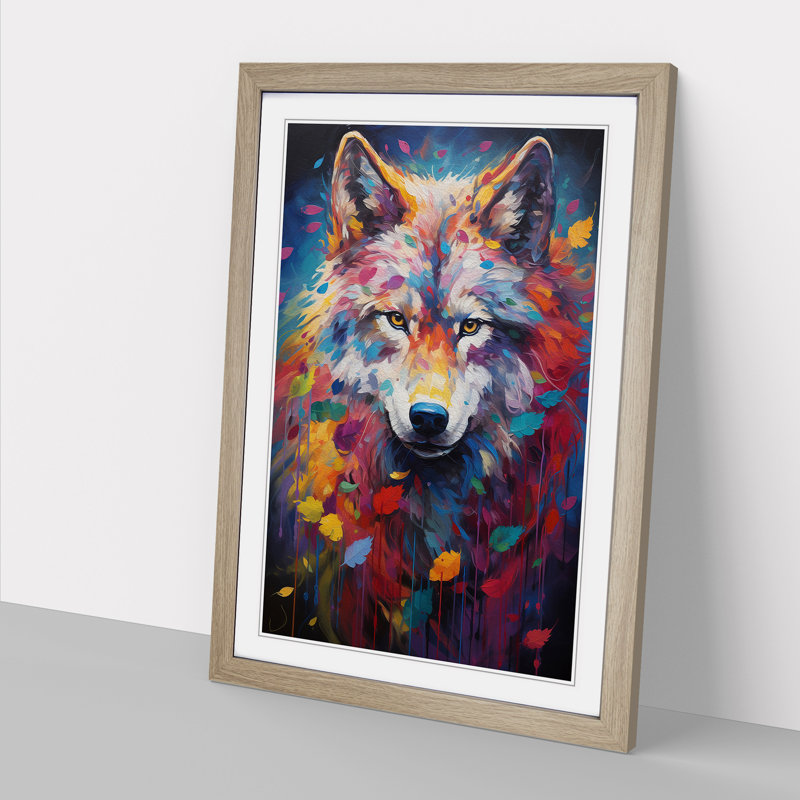 Wolf Impressionism No.2 - Single Picture Frame Print on Wood, 64cm H x 46cm W x 2cm D, Oak