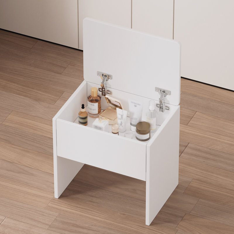 Small Space Vanity Table Set with 3 Adjustable Lighted Mirror & Storage Chair