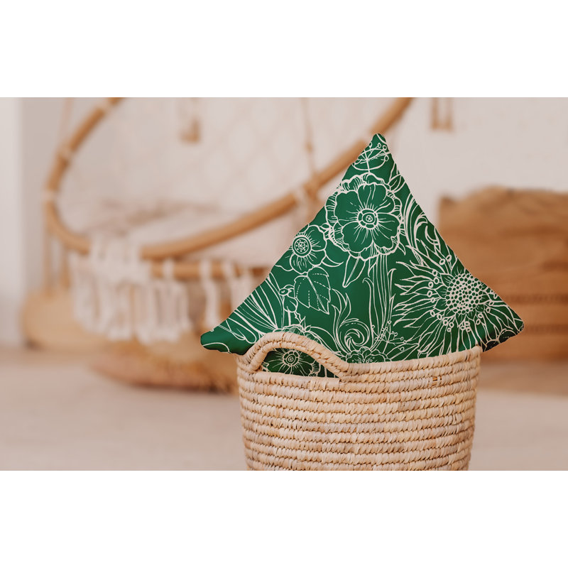 Housse de coussin cubique carré en polyester Zentangle, Vert pré, Carré 20 po