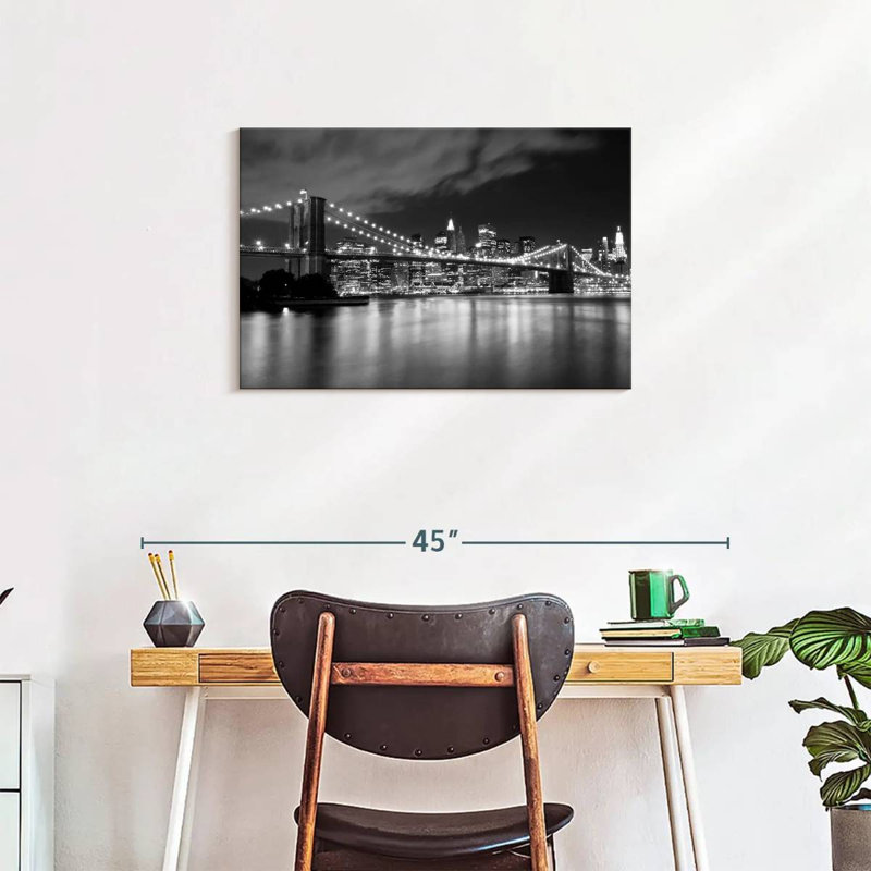 Impression sur toile Brooklyn Bridge At Night, H 20 po x l 30 po x P 1,25 po