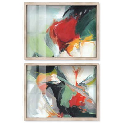 Crimson Pulse II - Ira Comleva Abstract Large 2 Piece Shadowbox Oversized Print by Art Remedy, Blonde Frame, 40 x 30