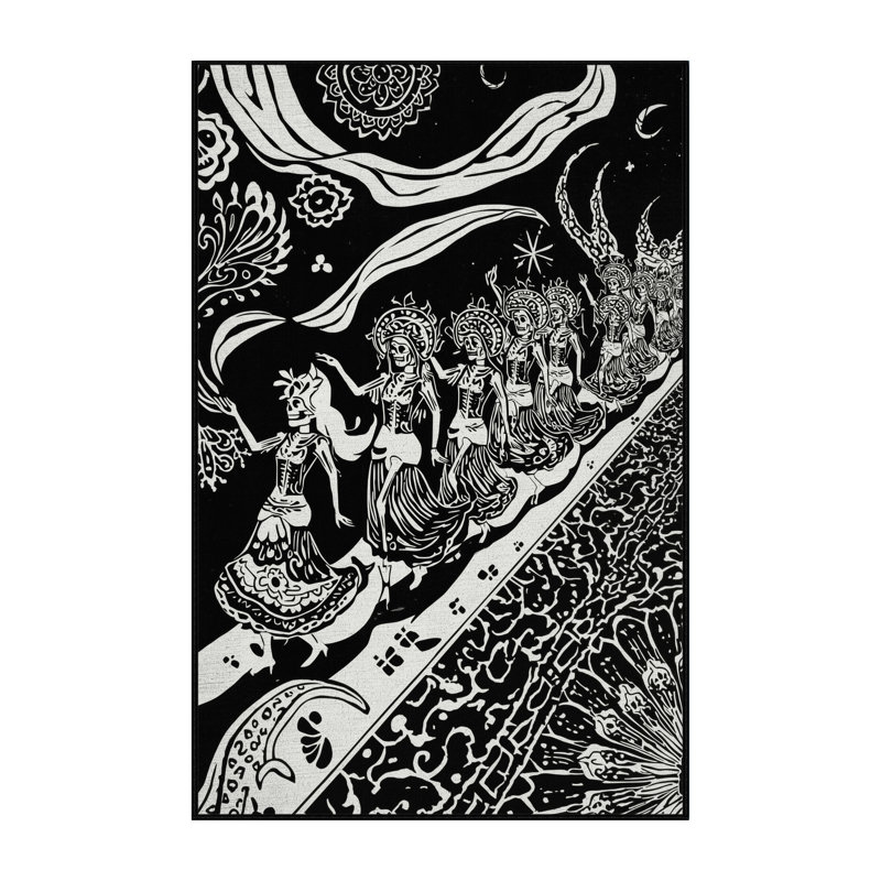 Machine Washable Entertainment & Pop Culture Day Of The Dead Parade Global Inspired Oriental Rug in Gray – Black Binding, 2x5