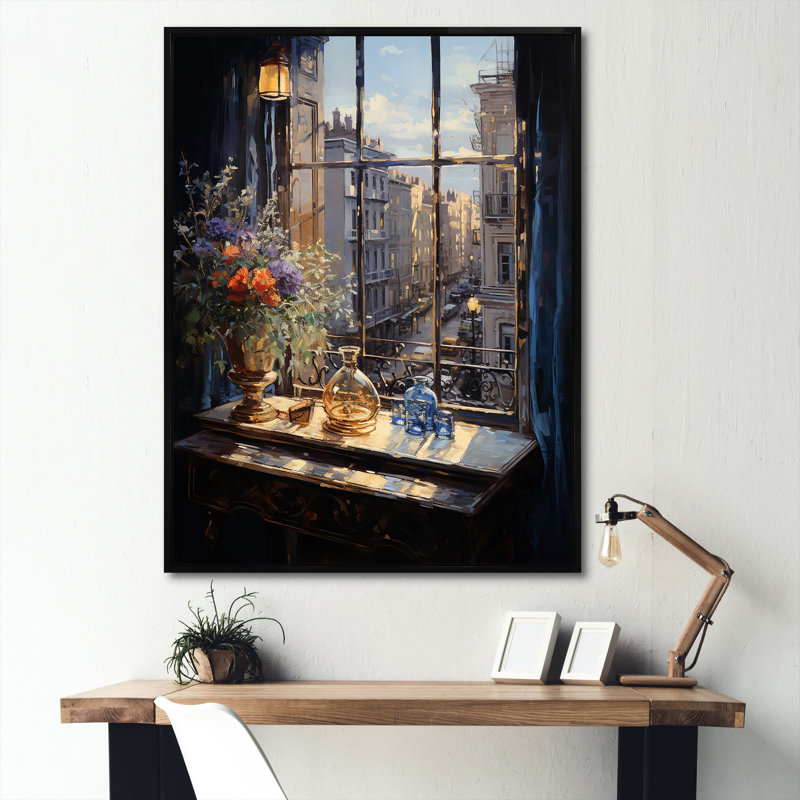 Art mural Nyc Floral Windows II - New York, Cadre flottant noir, H 32 po x l 24 po x P 1 po