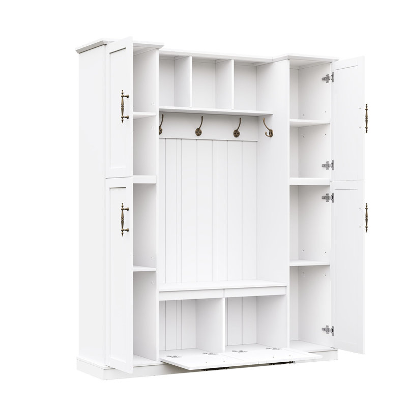 Hall Tree 60'' Wide With Bench And Shoe Storage, White