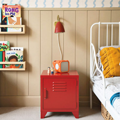 Steel Top End Table, Industrial End Table Nightstand, Living Room Side Table With Locker-style Door & Adjustable Shelf