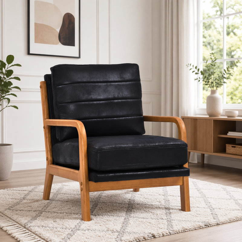 Chaise d'appoint rembourrée en bois massif, Noir