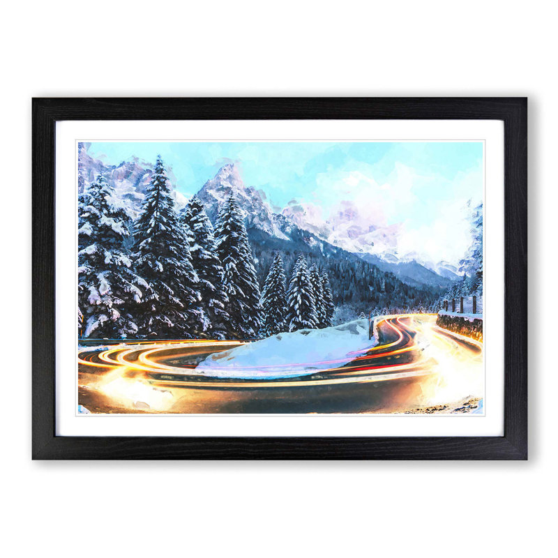 Road by the Mountains in Abstract - Picture Frame Graphic Art Print, 40cm H x 60cm W x 2cm D, Black
