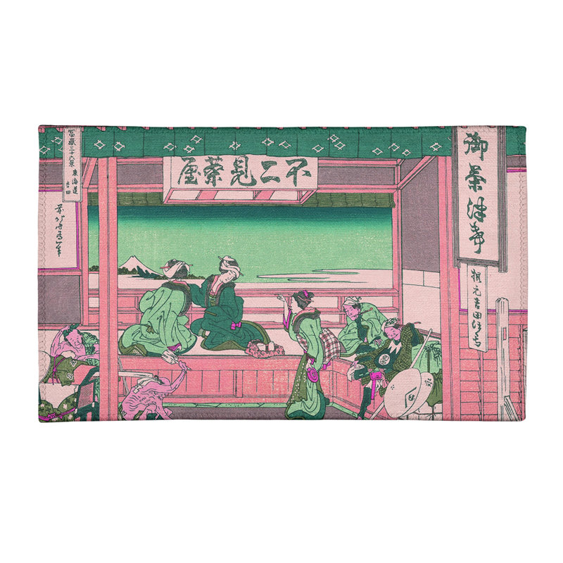 Tapis rose / vert Yoshida at Tokaido, Rectangle 3 pi x 5 pi
