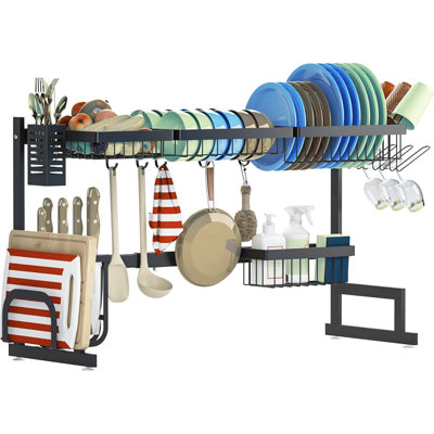 Séchoir à vaisselle ajustable en acier inoxydable à 2 niveaux pour un rangement et une organisation améliorés de la cuisine (26 po à 38 po)