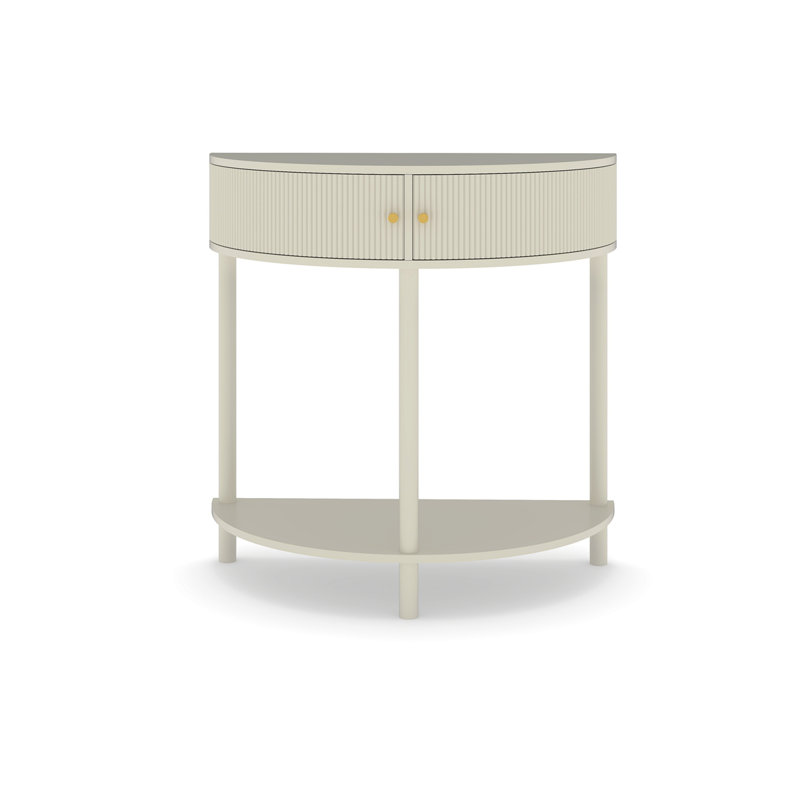 31.5" Solid Wood Console Table，unique Half Moon Design End Table With 2 Storage Drawers And Bottom Shelf, White