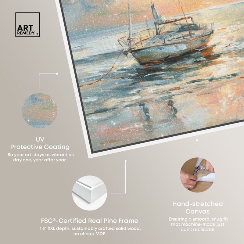 Serene Sunset Sailboat Canvas Print with White Frame