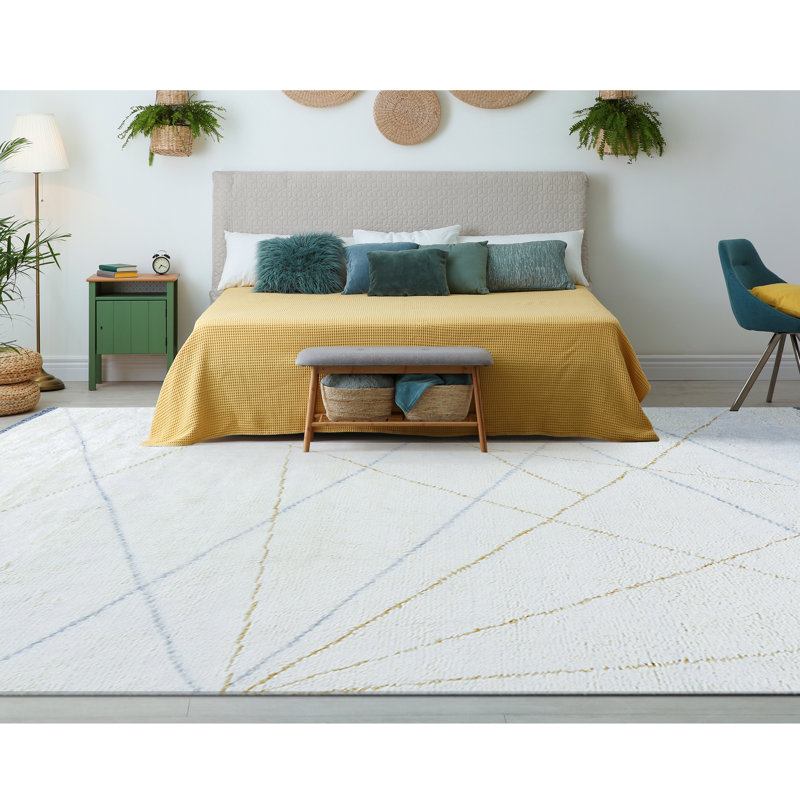 Wool Geometric Area Rug in Ivory, Rectangle 6' x 9'