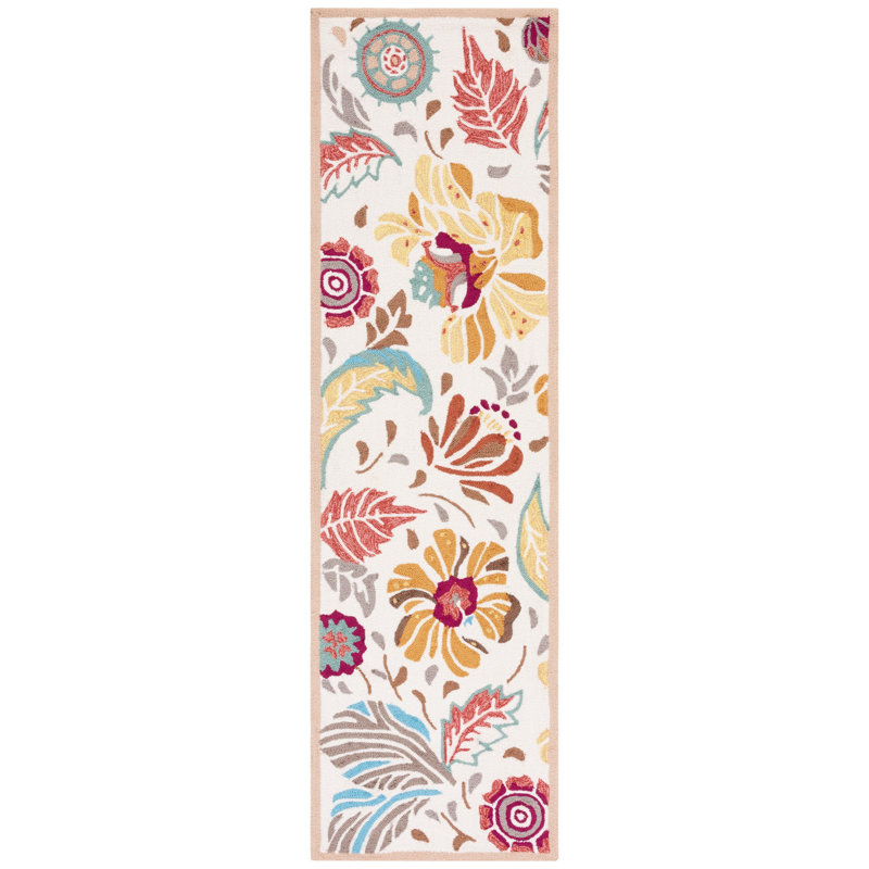 Tapis à motif floral jaune crocheté à la main Doyle, Tapis de couloir 2 pi x 6 pi