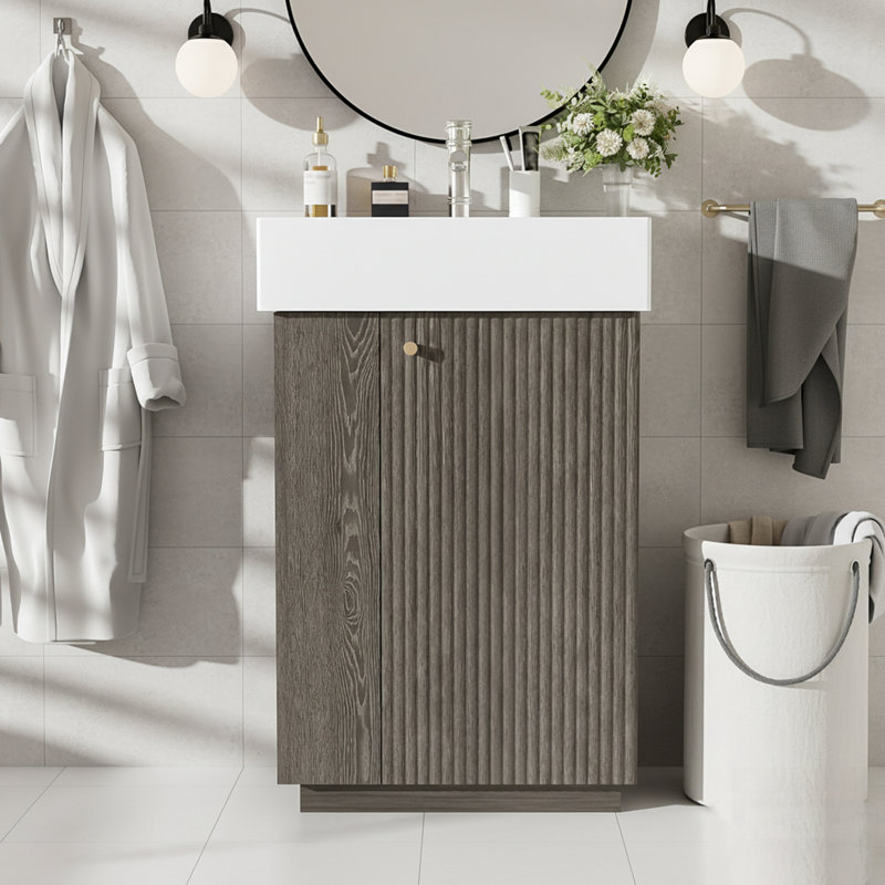Compact Modern Bathroom Vanity with Ceramic Sink and MDF Structure for Small Spaces, Dark Gray