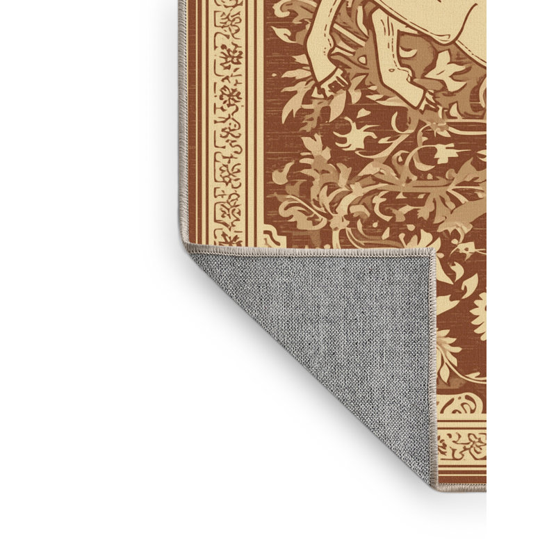 Machine Washable Pantelia Hippogriff Classic Oriental Rug in Brown – Beige Binding, 7x10