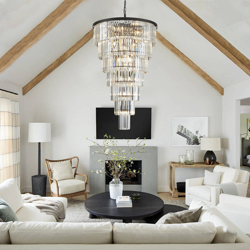 30" W 22-Light Dimmable Tiered Chandelier, Matte Black