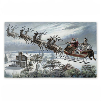 Santa Sleigh Over Cabin Printed Outdoor Door Mat, design by Arlington Prints, 18"x30"