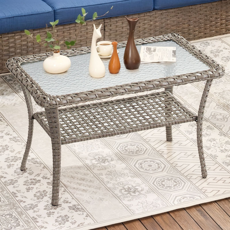 Rectangular Glass Top Outdoor Coffee Table