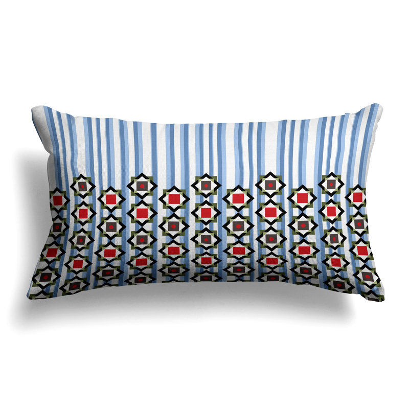 Blooming Bouquet Stripes  Rectangular Throw Pillow, Blue/Red