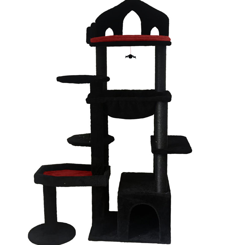Arbre à chat gothique, conception effrayante à plusieurs niveaux avec poteaux à griffer, perchoirs, hamac et grotte pour chat - parfait pour les chats d'intérieur et les jeux interactifs