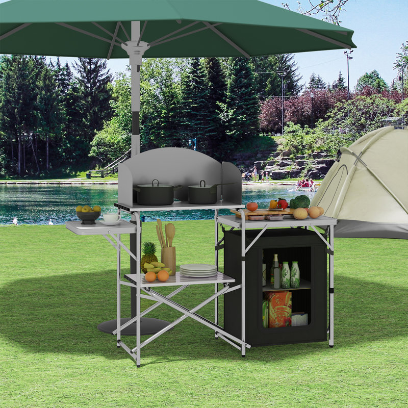 Washta Rectangular Wood Metal Folding Outdoor Camping Table , cm W 48cm cm D, Black