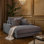 Chaise longue Terra, porte-gobelet et ports USB, tissu en velours côtelé gris