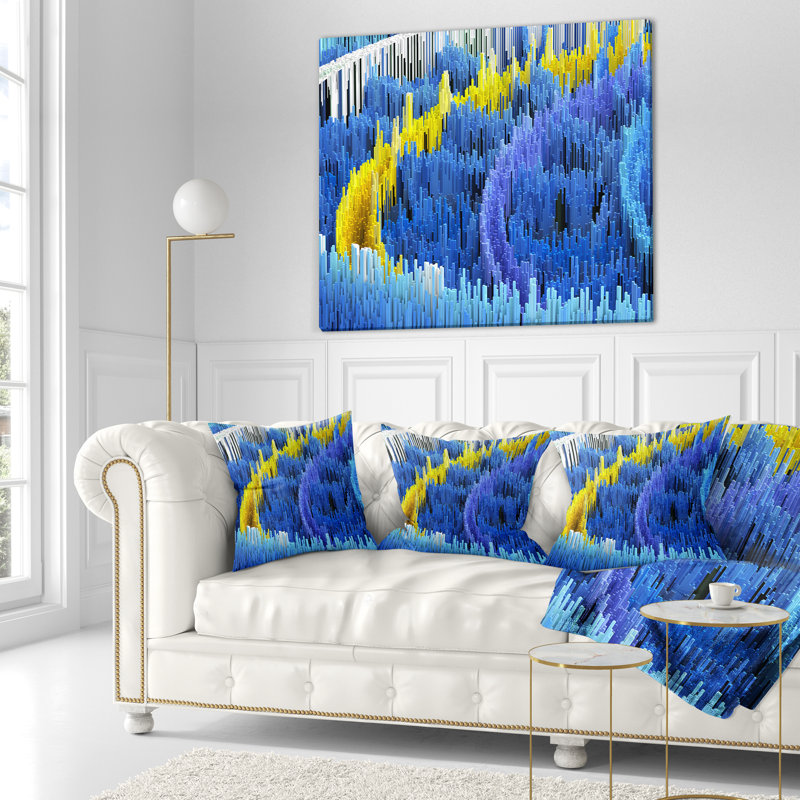 Abstract Blue and Yellow Polyester Square Throw Pillow