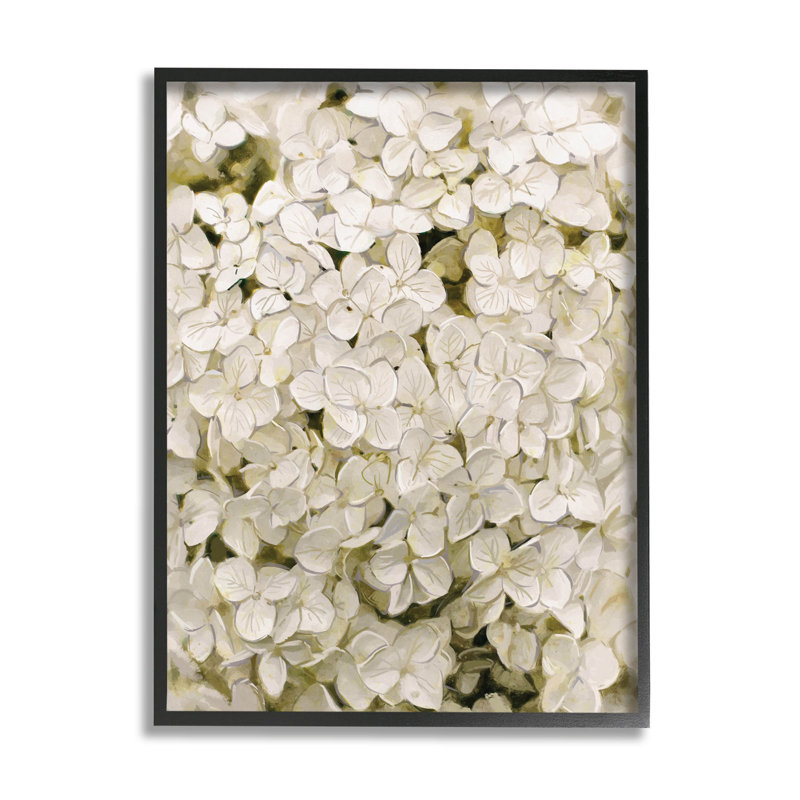 Blanc délicat hortensia, estampe numérique par Ziwei Li, Giclée encadrée noir minuit, H 14 po x l 11 po x P 1,5 po