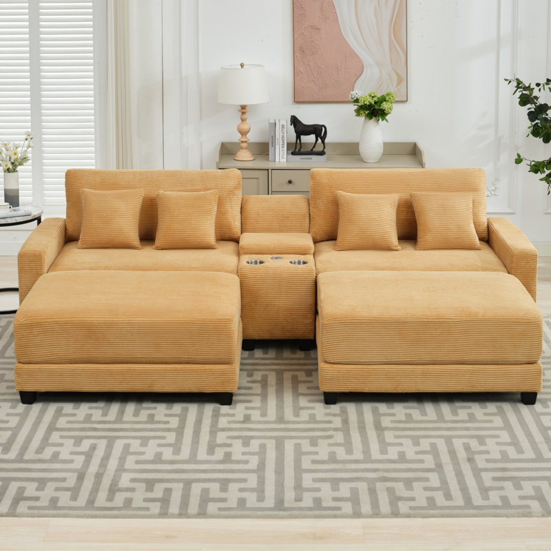Cottie Corduroy U-Shaped Sectional Reversible, Yellow Corduroy