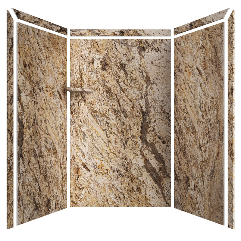 FlexStone Elegance 3-Panel 48"W x 36"D x 80"H Alcove Shower Surround in Golden Beaches, Golden Beaches