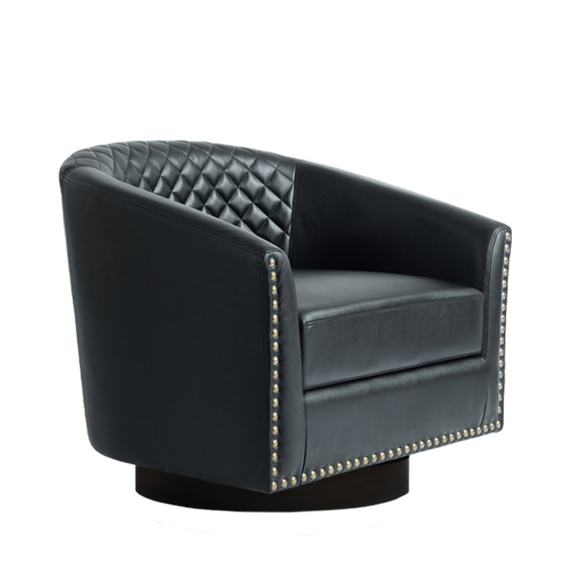 75.2Cm Wide Tufted Swivel Barrel Chair, Black