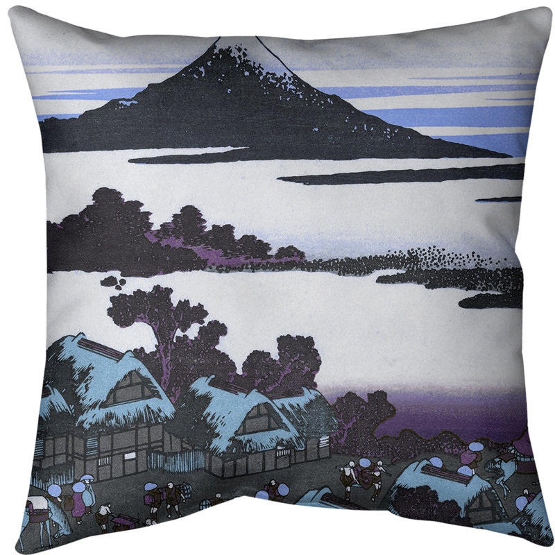 Oreiller Katsushika Hokusai Dawn at Isawa dans la province de Kai, Bleu / Mauve, Polyester sergé