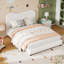 Cadre de lit simple / double / grand pour enfants avec tête de lit tapissier en velours, joli lit plateforme à profil bas pour filles et garçons-700987488