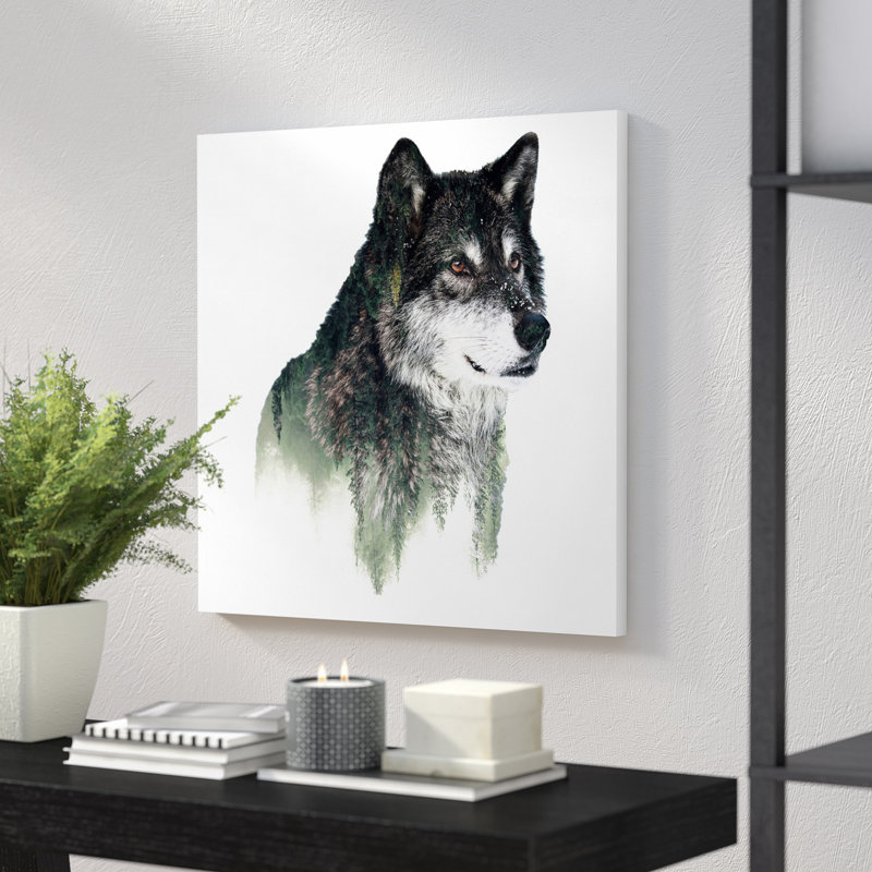 « loup i », impression sur toile, H 37 po x l 37 po x p 1,5 po, Toile tendue, Pas de tapis