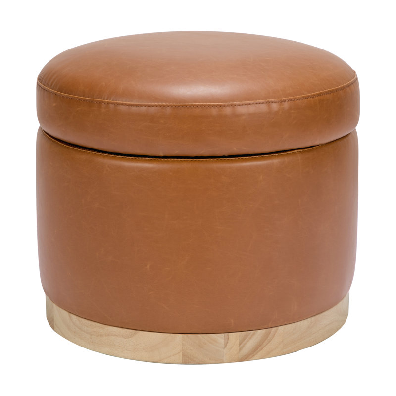 Naka 21.5'' Wide Vegan Leather Round Storage Ottoman with Storage