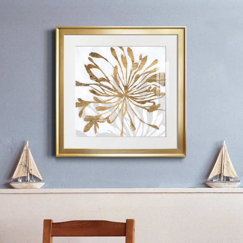 " Golden Gilt Bloom I ", Framed Print with Mat, 17.5" H x 17.5" W, Gold