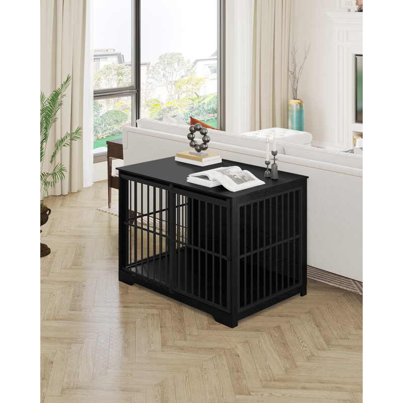 XL Large Dog Crate Furniture, Indoor Dog Kennel Furniture with Barn Door, Wooden Tall Dog Crate, Heavy Duty Dog Cage for Large Dogs, Side End Table, Anti-Chew