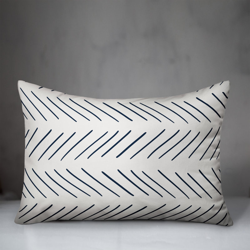Baldridge Geometric Reversible Throw Pillow, Off White/Blue(stripes)
