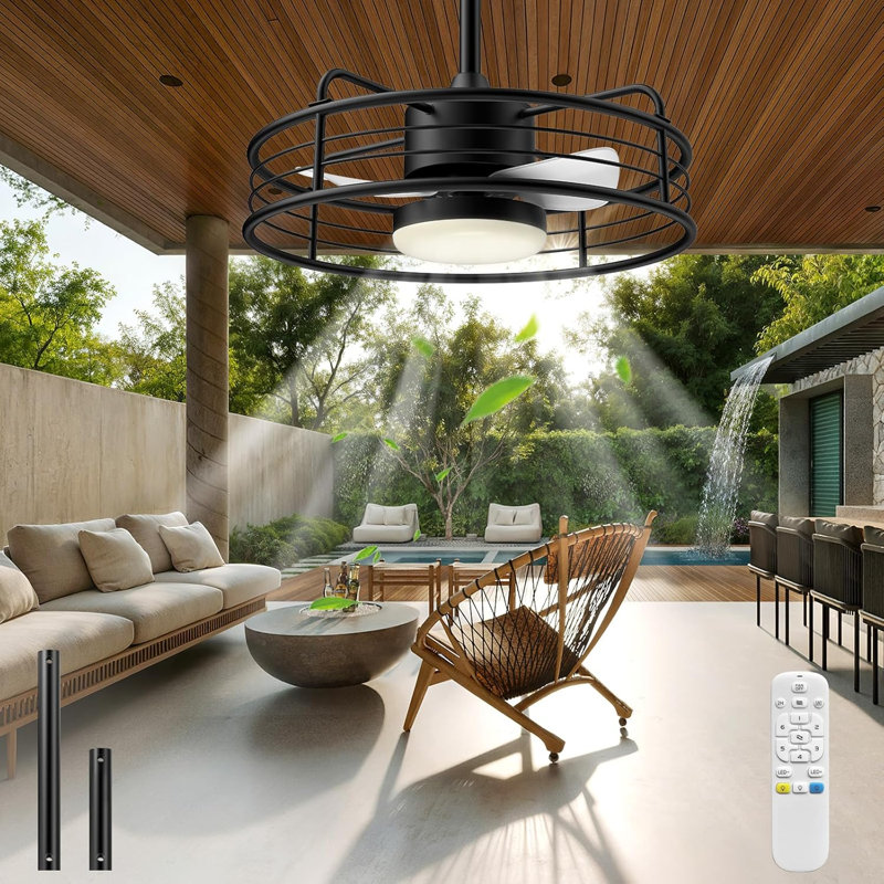 20" Gazebo Outdoor Ceiling Fans with Lights, IP65 Waterproof Ceiling Fan with Remote, Quiet DC Motor, 1200 Lumens Dimmable 3000-6500K, Caged Plug-in Ceiling Fan for Patio Porch Pergola Canopy