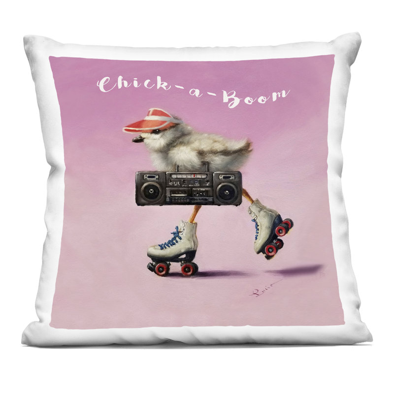 Coussin décoratif Chick-a-Boom Rollerskating Chick, imprimé par Lucia Heffernan